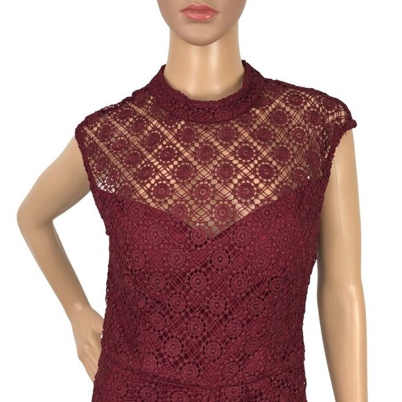 Bisou Bisou Crochet Lace Formal Evening Dress Size 6 Cut Out High Neck Wine Red - Picture 2 of 7